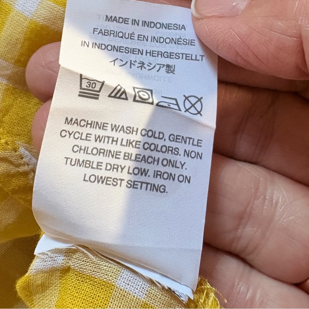 J.Crew Pintuck Yellow Gingham Blouse Ruffle Neck Long Sleeve Sz 2P💛 - Picture 10 of 11